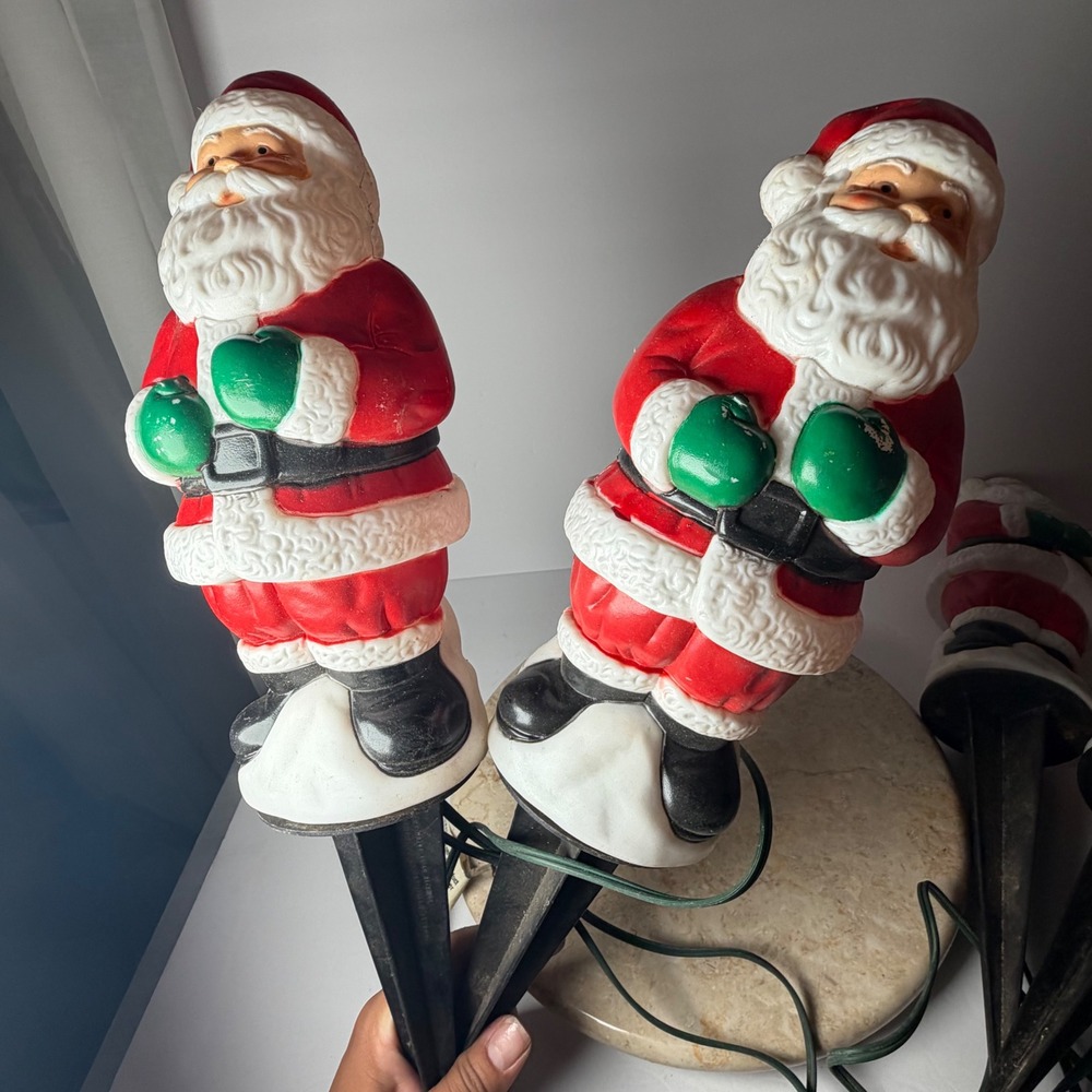 Empire Blow Mold Santa Pathway Lights Set of 4 Red White Green 1995 Vintage 16in